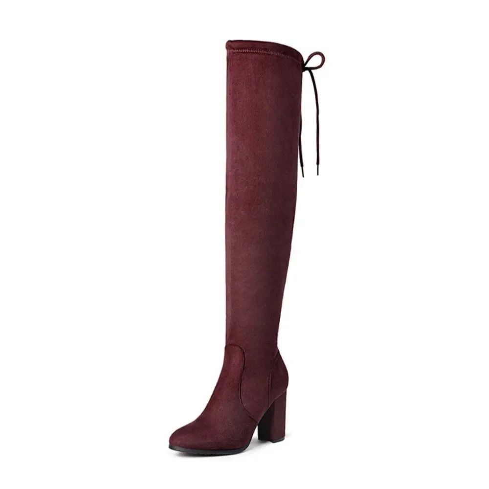 Burgundy Faux Suede Over-the-Knee Boots Size 11